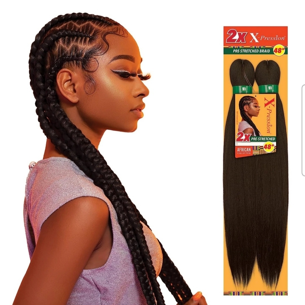 Sensationnel X-Pression 2X Pre-Stretched Braiding Hair 48” Kanekalon Color 1B, 4